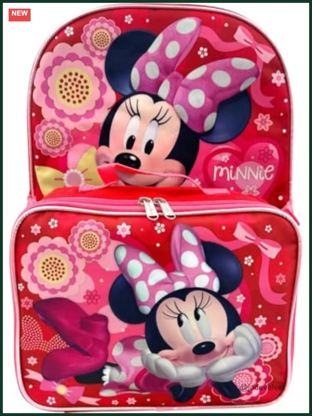 Minnie Mouse Kids' Backpack with Removable Lunch Box Set, Durable Polyester, 16